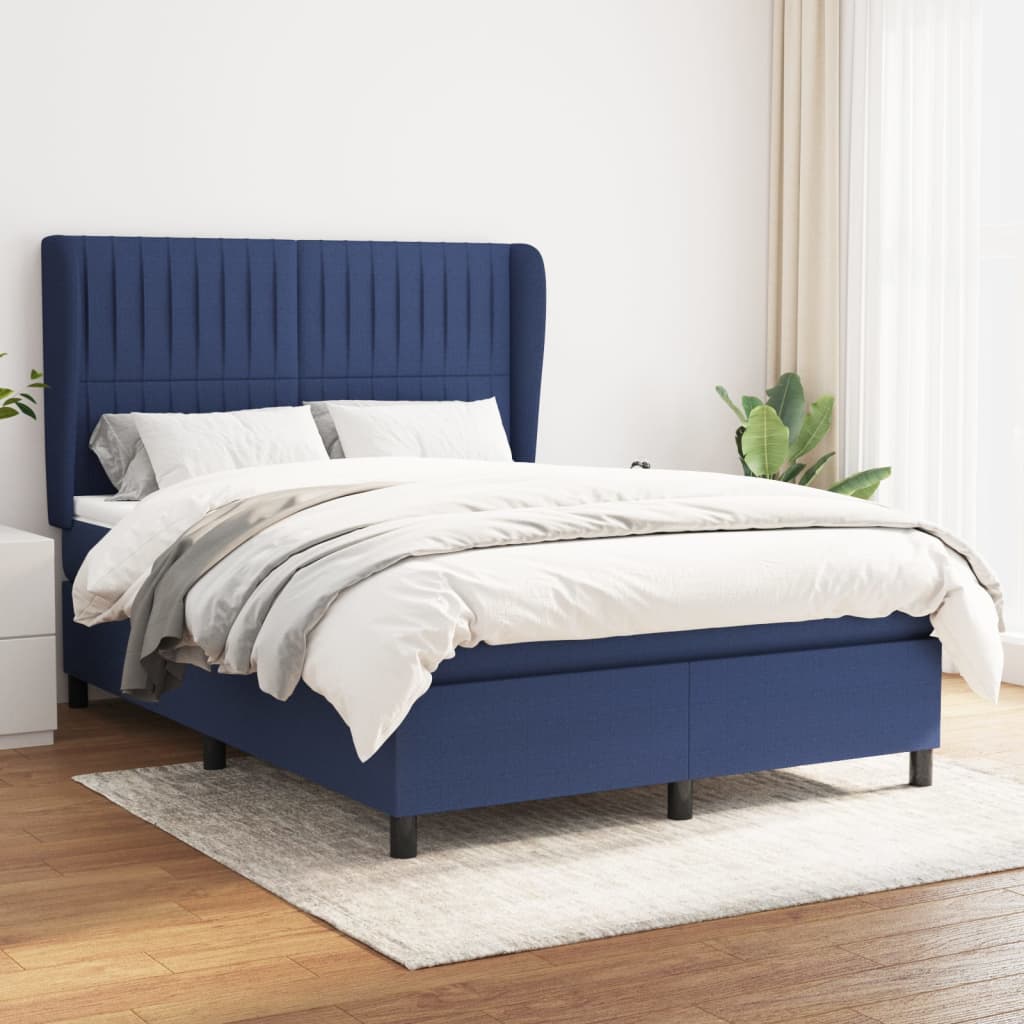 vidaXL Boxspringbett mit Matratze Blau 140x190 cm Stoff