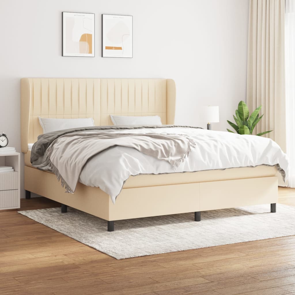 vidaXL Boxspringbett mit Matratze Creme 160x200 cm Stoff