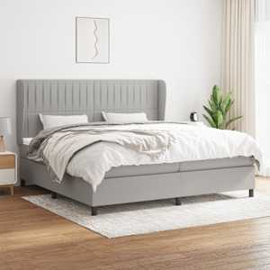 Box spring postelja z vzmetnico svetlo siva 200x200 cm blago