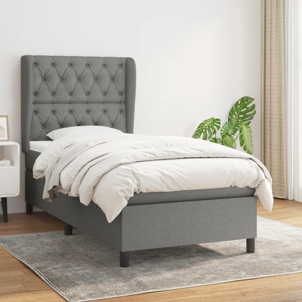 Lit à sommier tapissier avec matelas Gris foncé 80x200 cm Tissu