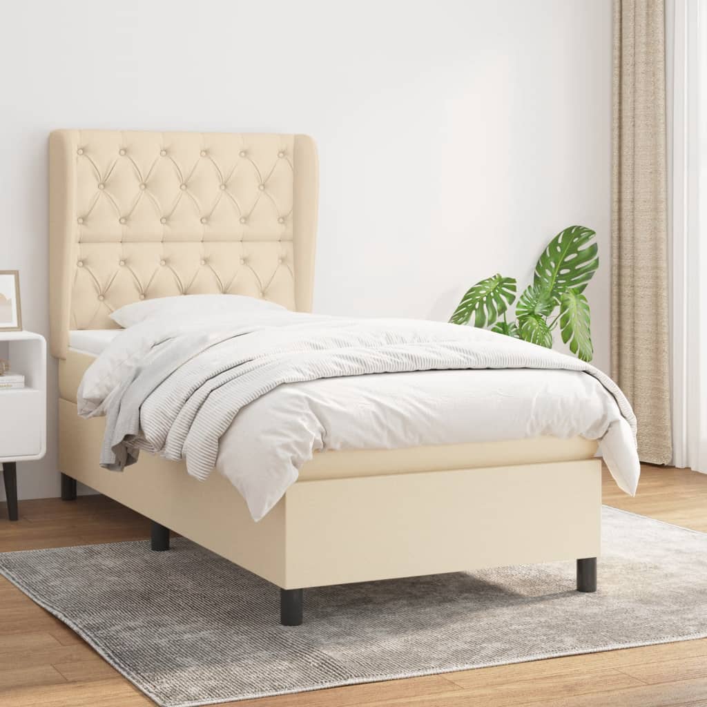 Lit à sommier tapissier avec matelas Crème 80x200 cm Tissu