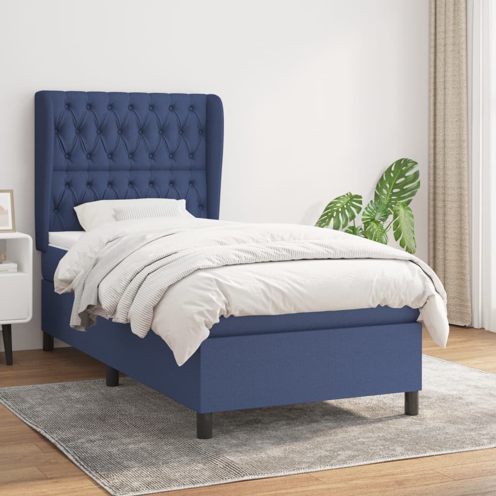 Boxspringbett mit Matratze Blau 90×190 cm Stoff