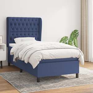 Box spring postel s matrací modrá 90x190 cm textil - obrázek 1