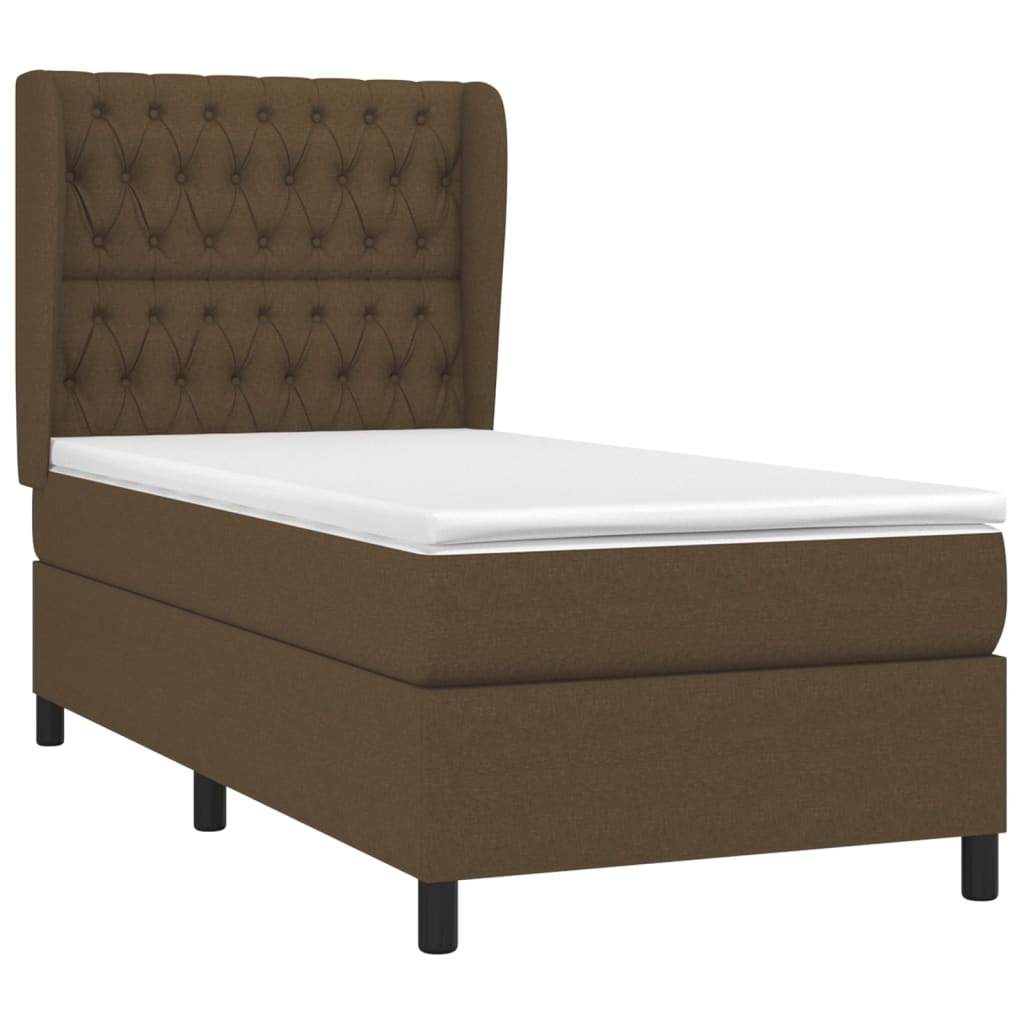 vidaXL Boxspring met matras stof donkerbruin 90x200 cm afbeelding