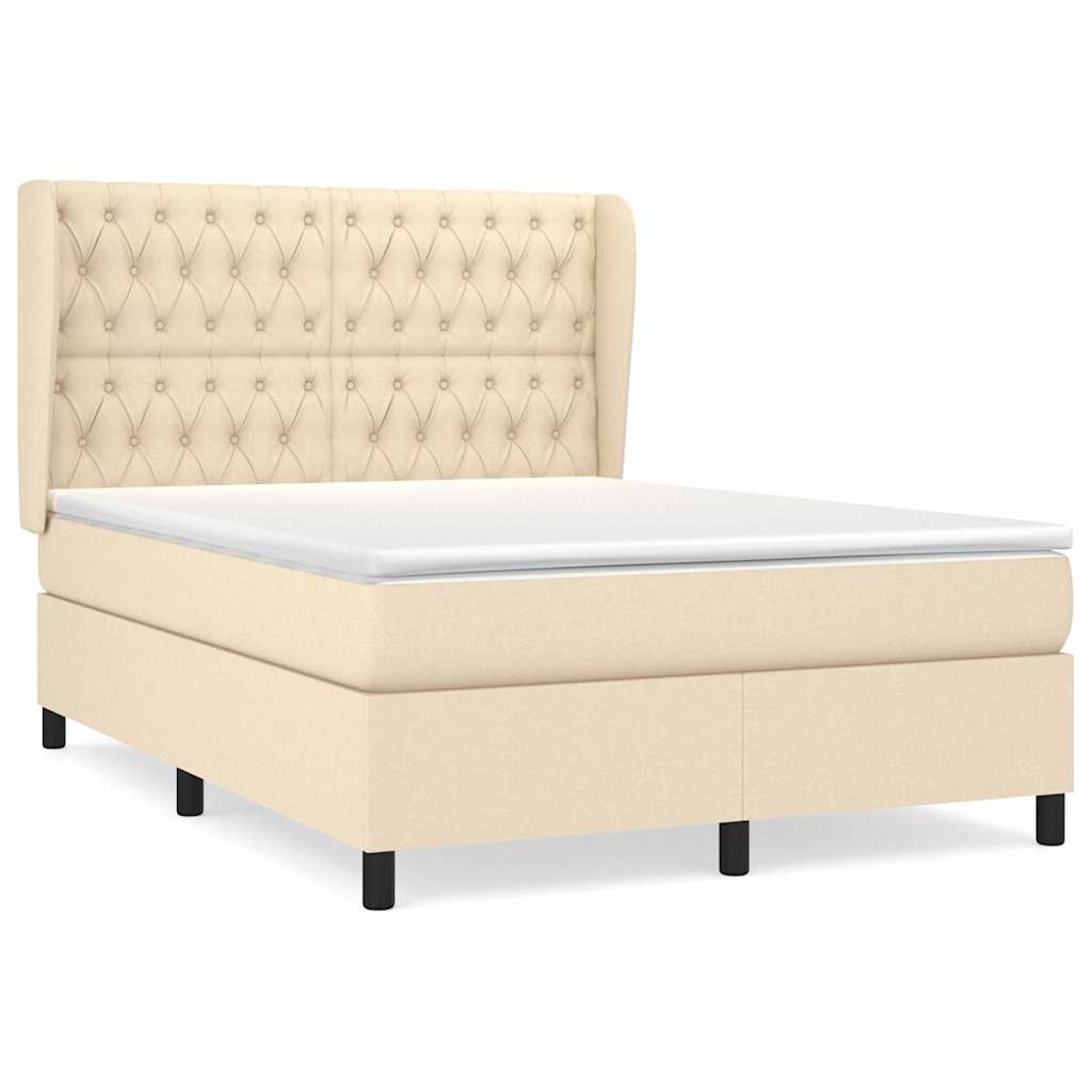 vidaXL Boxspring met matras stof crèmekleurig 140x190 cm, foto 3