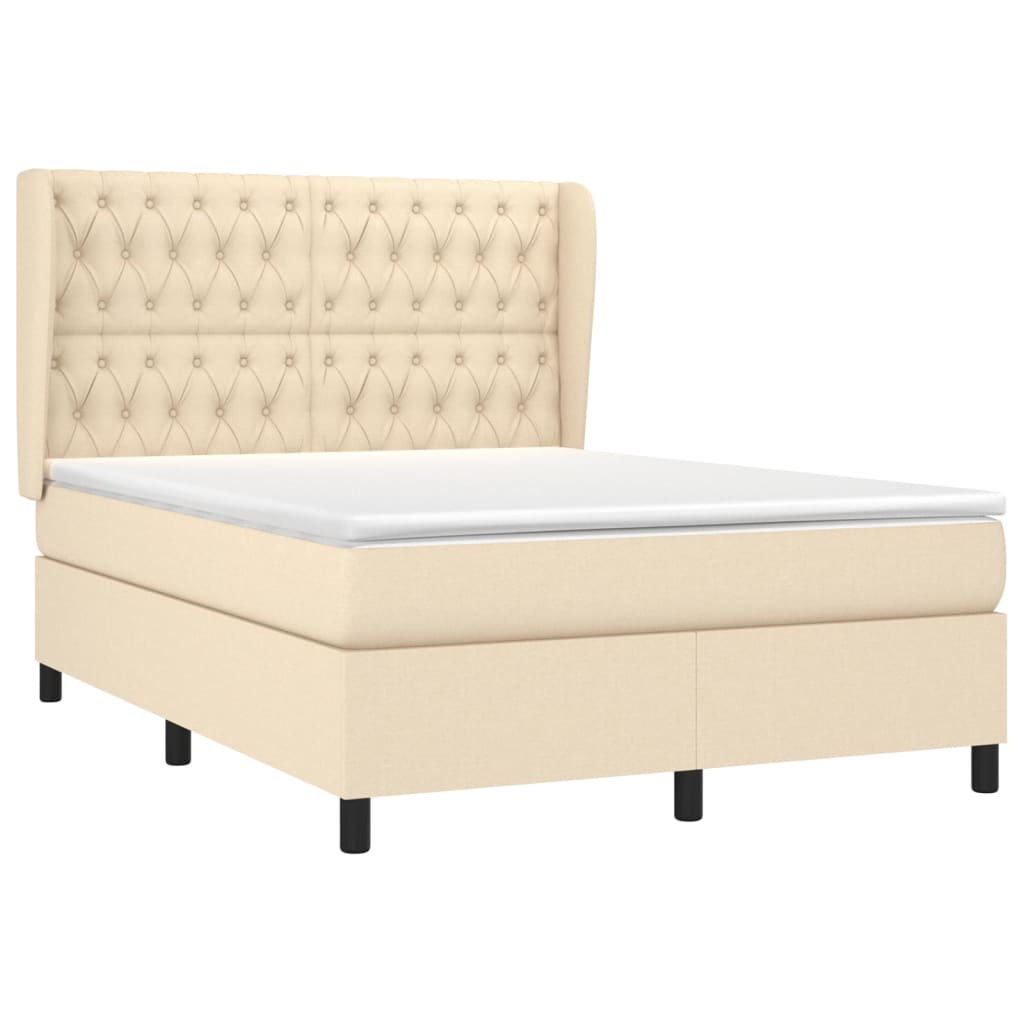 vidaXL Boxspring met matras stof crèmekleurig 140x200 cm afbeelding