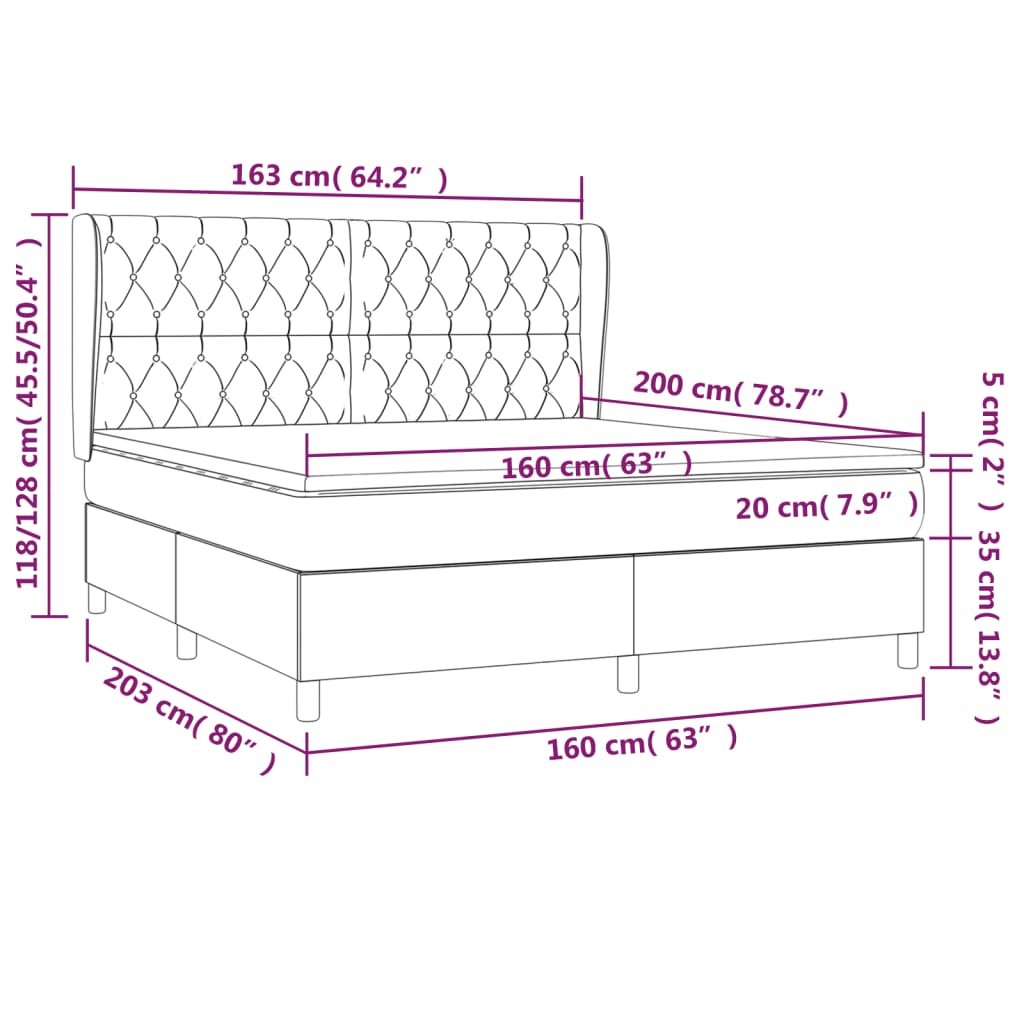 Pat box spring cu saltea, maro închis, 160x200 cm, textil