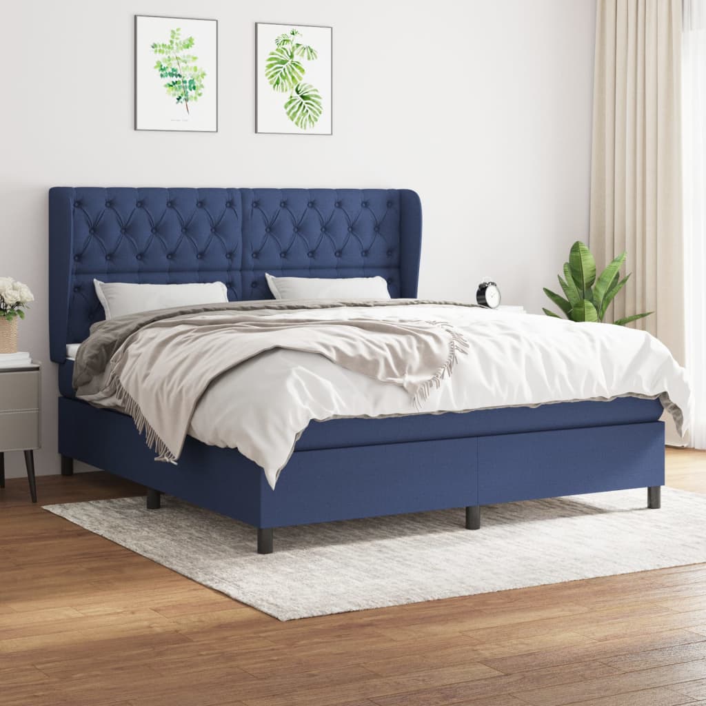 vidaXL Boxspringbett mit Matratze Blau 160x200 cm Stoff