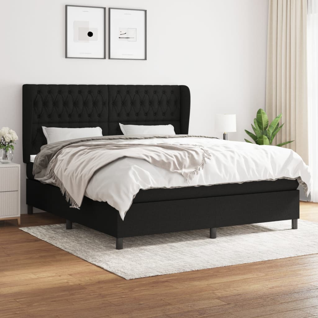 vidaXL Pat box spring cu saltea, negru, 180x200 cm, catifea