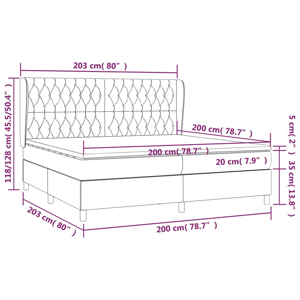 sötétbarna szövet rugós ágy matraccal 200 x 200 cm