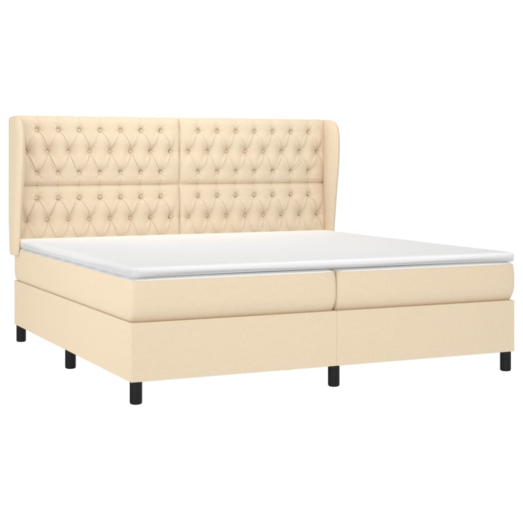 vidaXL Boxspring met matras stof crèmekleurig 200x200 cm afbeelding