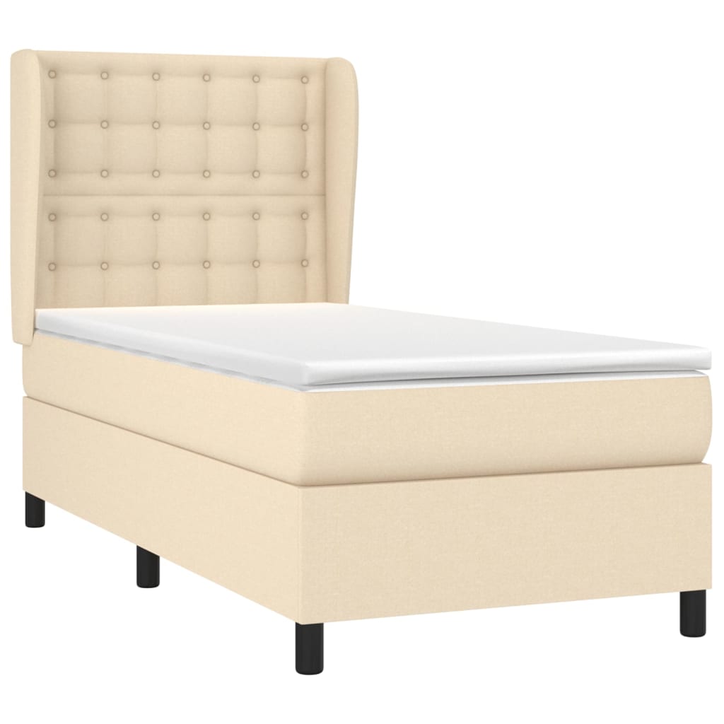 vidaXL Boxspring met matras stof crèmekleurig 90x200 cm afbeelding