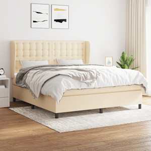 Box spring postelja z vzmetnico krem 160x200 cm blago