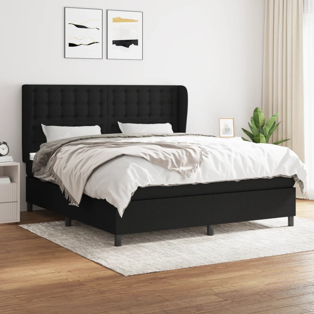 Box spring postel s matrací černá 180x200 cm textil
