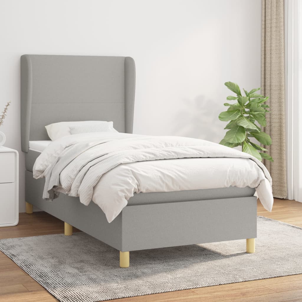 Lit à sommier tapissier et matelas Gris clair 90x190 cm Tissu