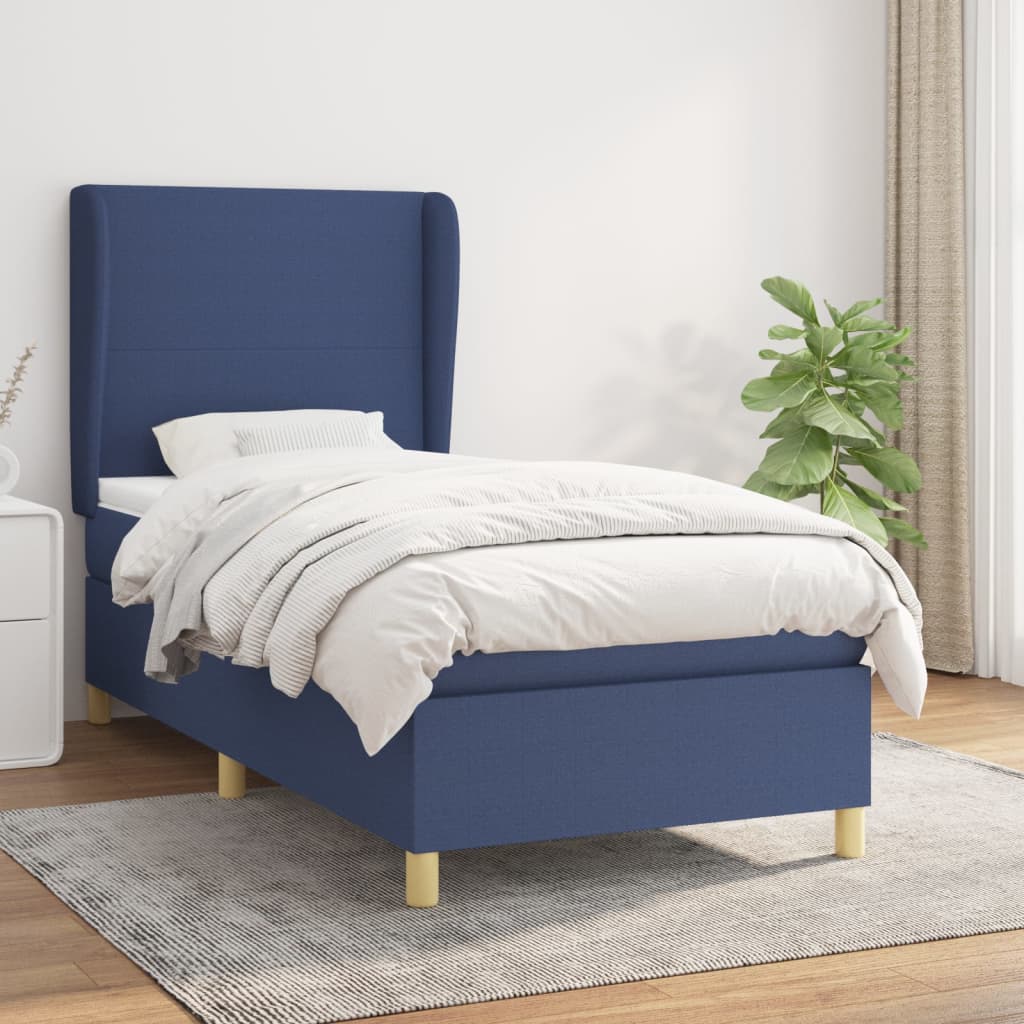 Box spring postel s matrací modrá 90x200 cm textil