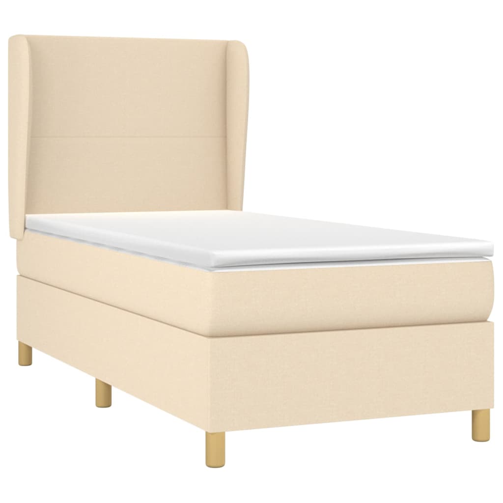 vidaXL Boxspring met matras stof crèmekleurig 100x200 cm afbeelding