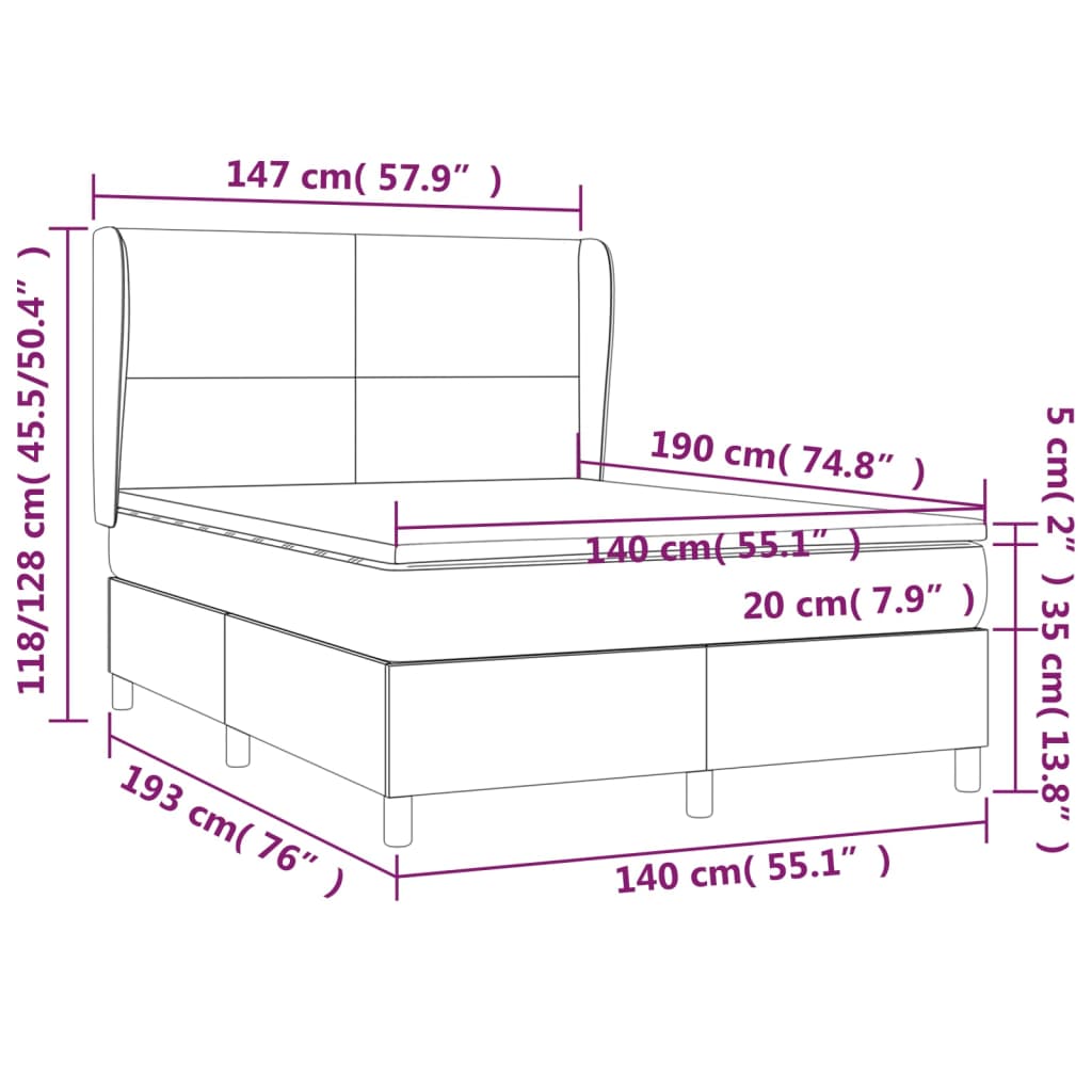 Łóżko kontynentalne czarne 193x147x118/128 + materac biało-czarny 140x190x20 + nakładka ochronna biała 140x190x5