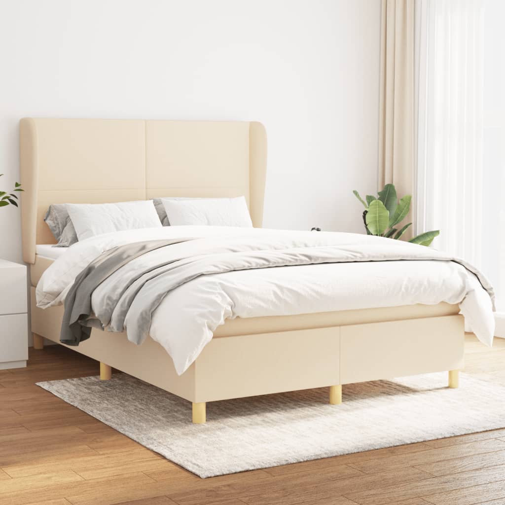 vidaXL Boxspringbett mit Matratze Creme 140x200 cm Stoff