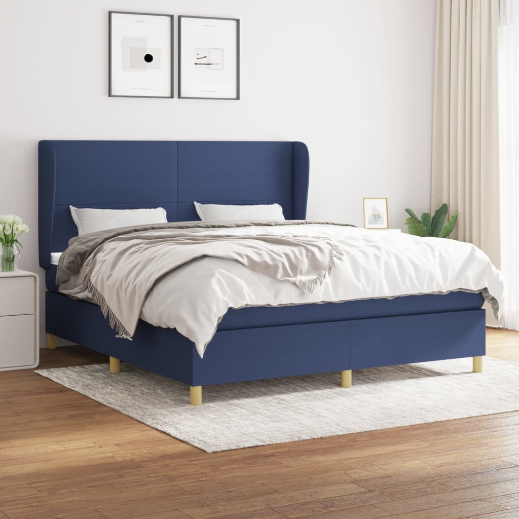 Boxspringbett mit Matratze Blau 160×200 cm Stoff