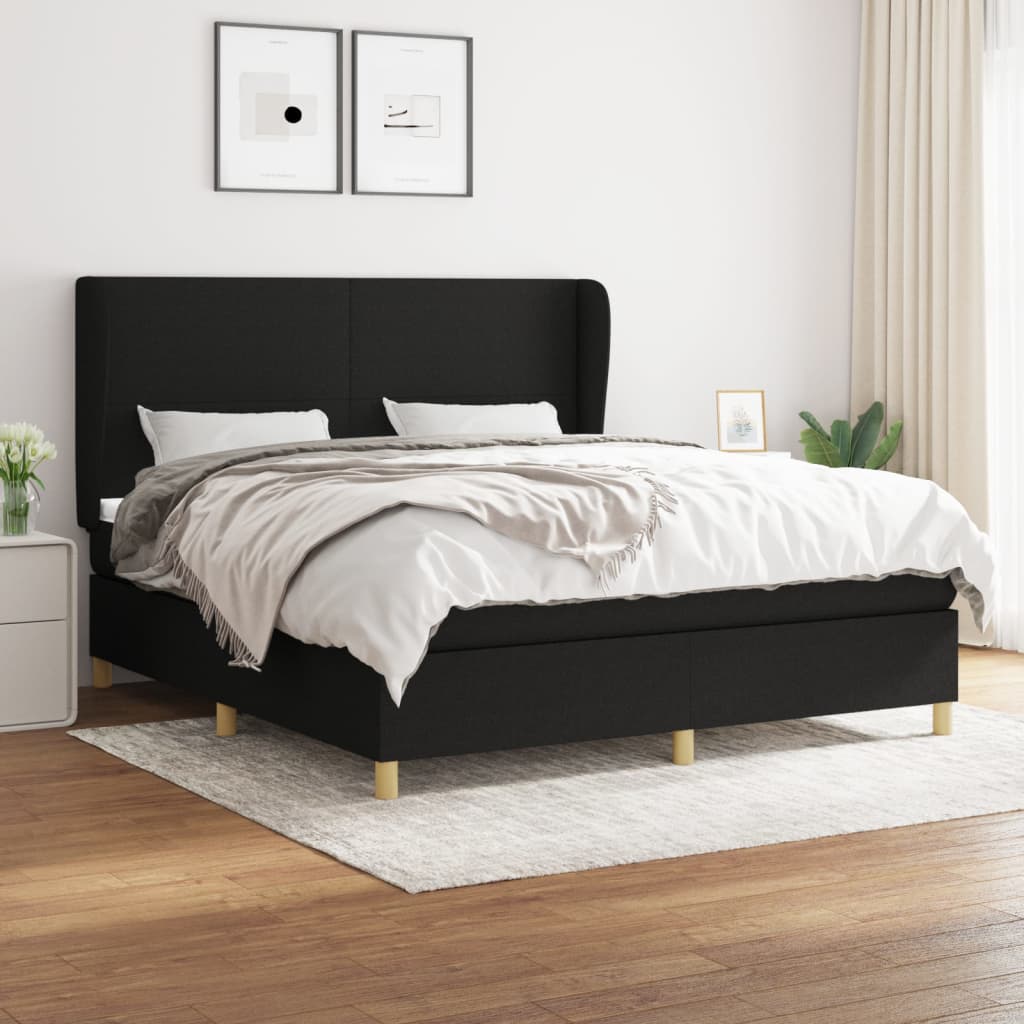 vidaXL Pat box spring cu saltea, negru, 180x200 cm, catifea