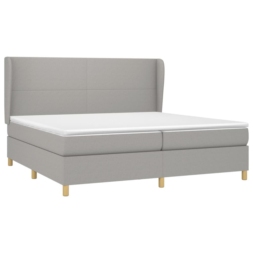 Box spring postelja z vzmetnico svetlo siva 200x200 cm blago