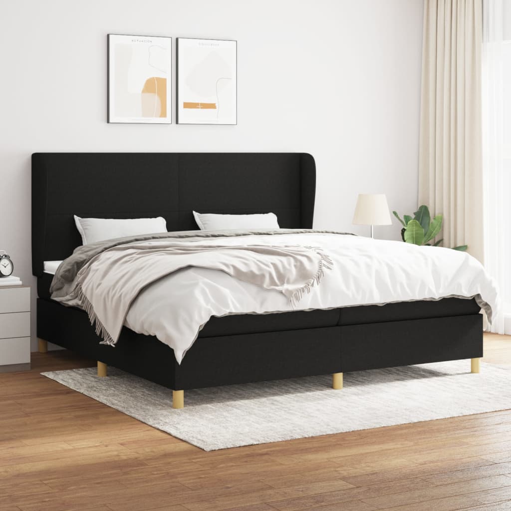 Box spring postel s matrací černá 200x200 cm textil