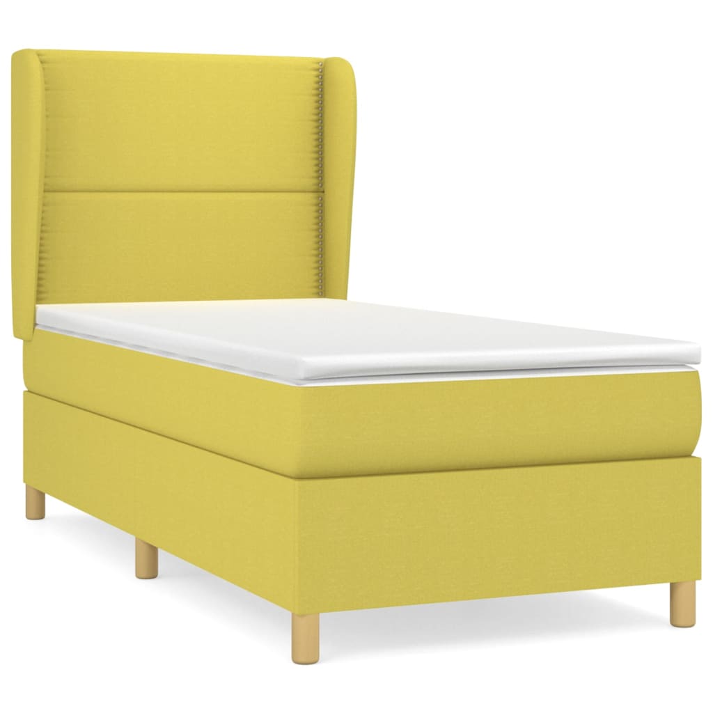 Pat box spring cu saltea, verde, 80x200 cm, textil