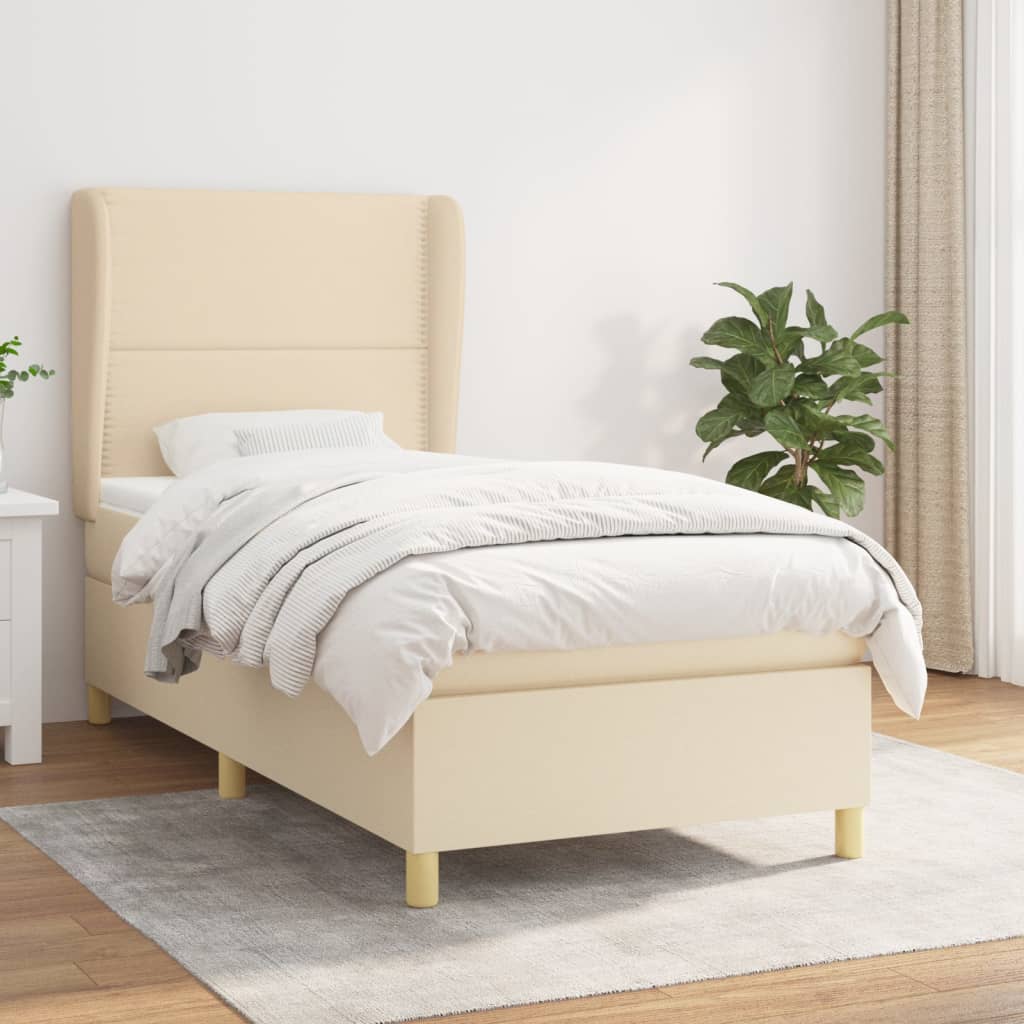 vidaXL Cama com molas/colchão 90x190 cm tecido cor creme