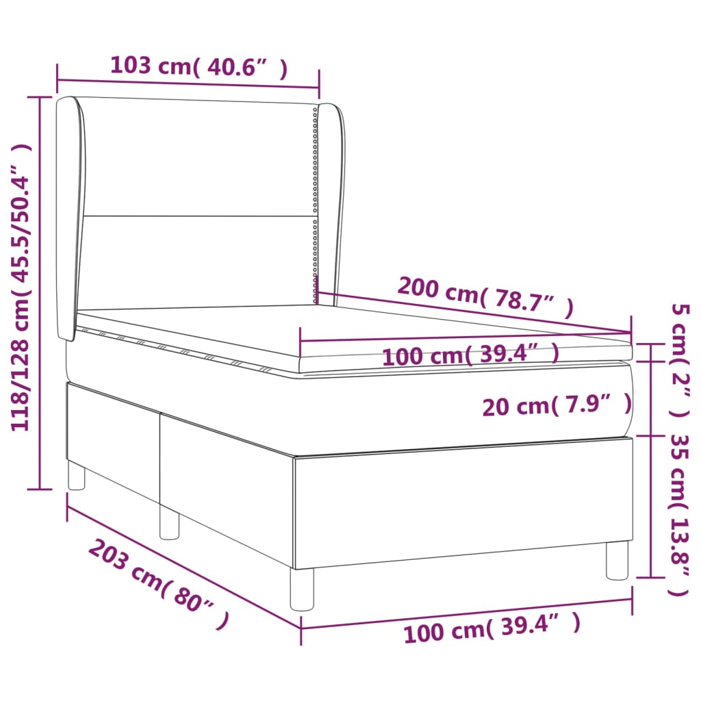 Krevet s oprugama i madracem tamnosmeđi 100 x 200 cm od tkanine