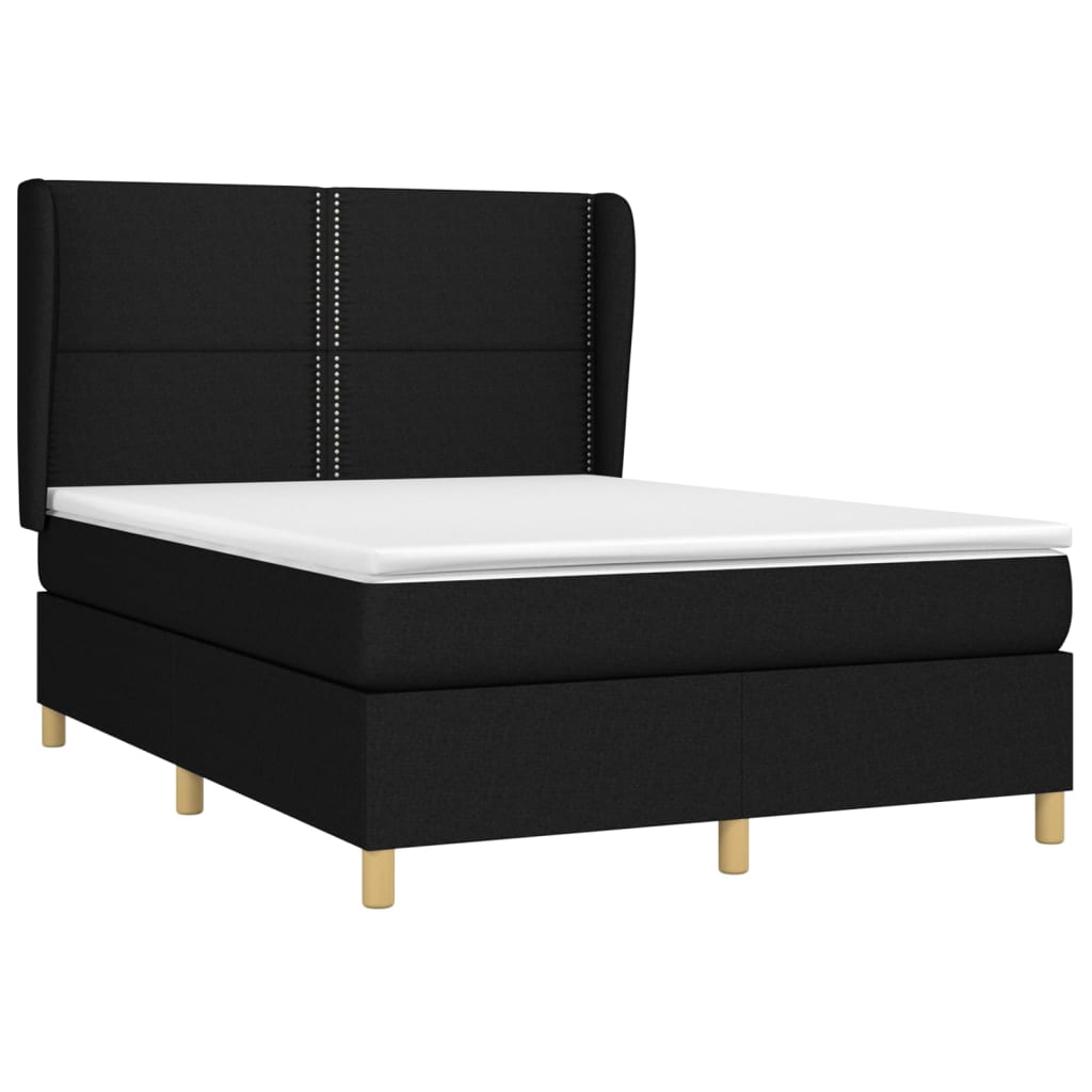 fekete szövet rugós ágy matraccal 140 x 190 cm