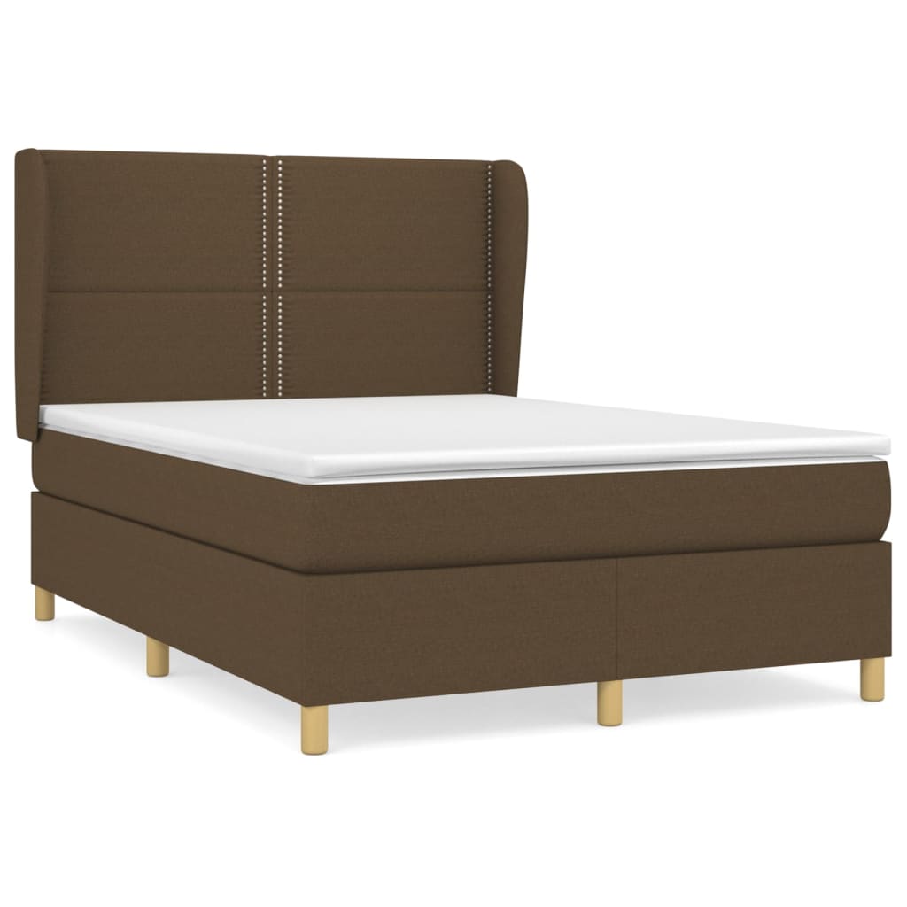 vidaXL Boxspring met matras stof donkerbruin 140x190 cm