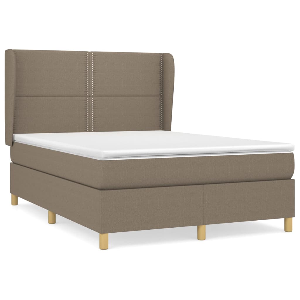 vidaXL Box spring postelja z vzmetnico taupe 140x190 cm blago