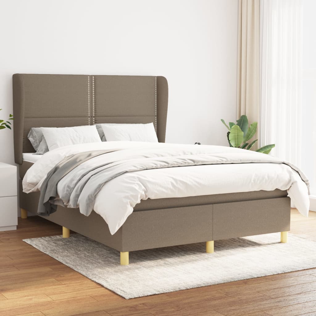 vidaXL Boxspringbett mit Matratze Taupe 140x190 cm Stoff