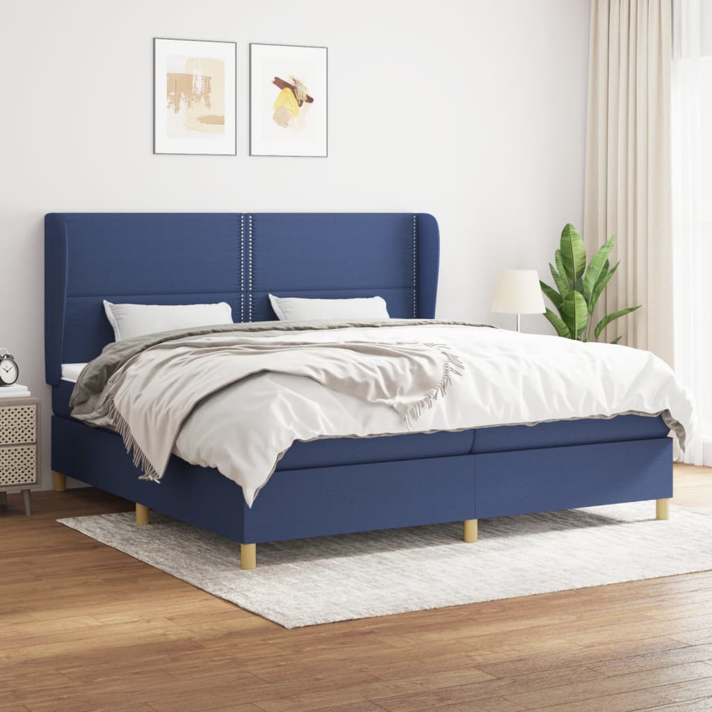 vidaXL Boxspringbett mit Matratze Blau 200x200 cm Stoff