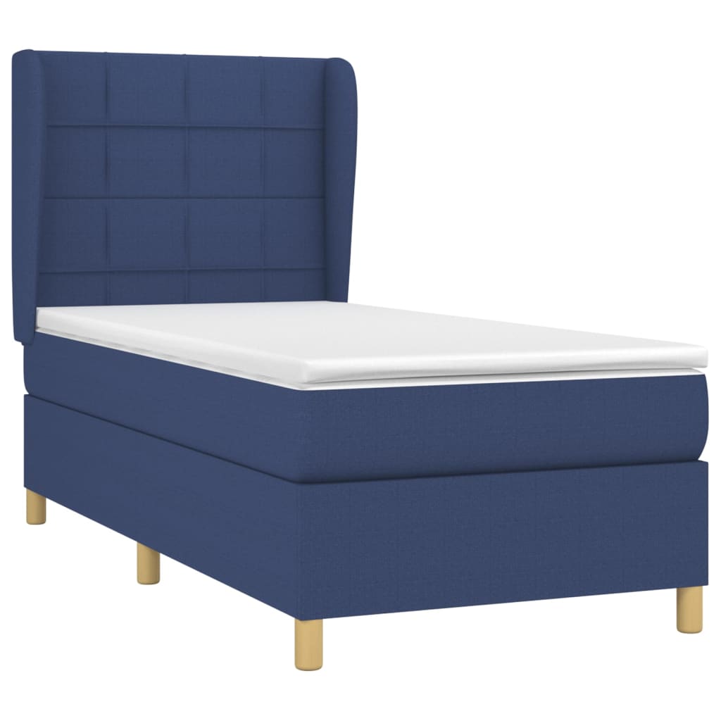 vidaXL Boxspring met matras stof blauw 90x200 cm afbeelding