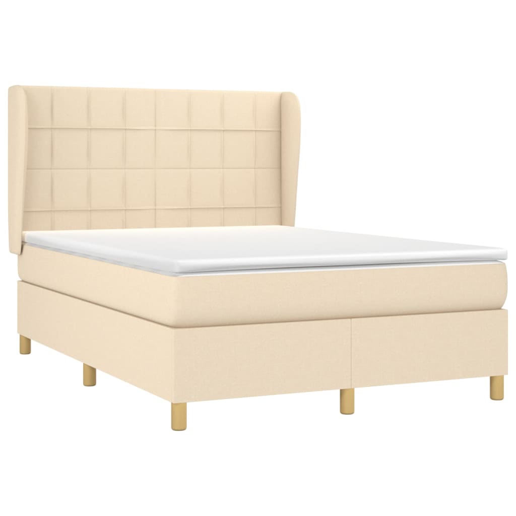 vidaXL Boxspring met matras stof crèmekleurig 140x200 cm afbeelding