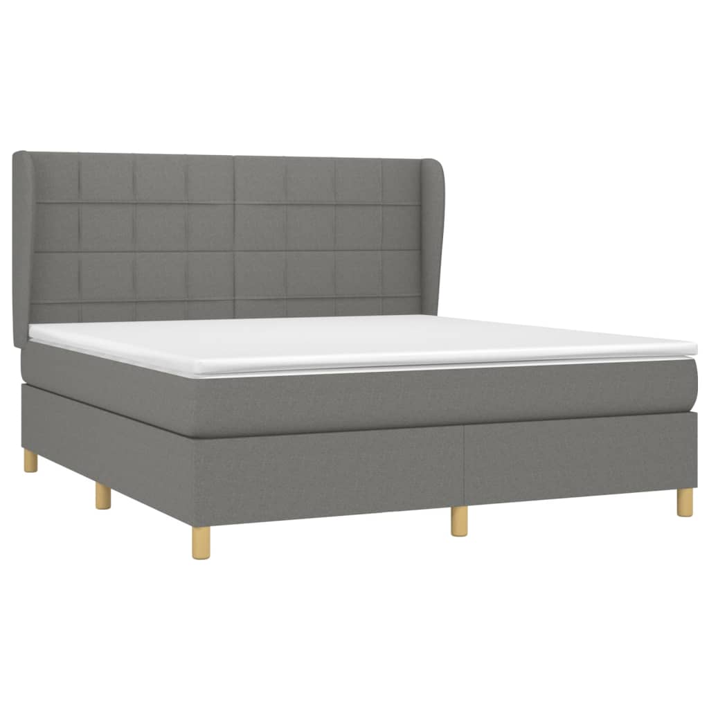 vidaXL Pat continental cu saltea, gri închis, 160x200 cm, țesătură