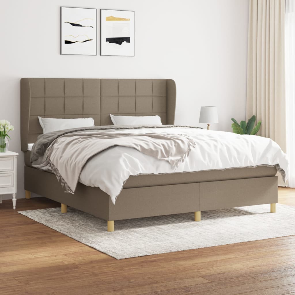 vidaXL Boxspringbett mit Matratze Taupe 160x200 cm Stoff