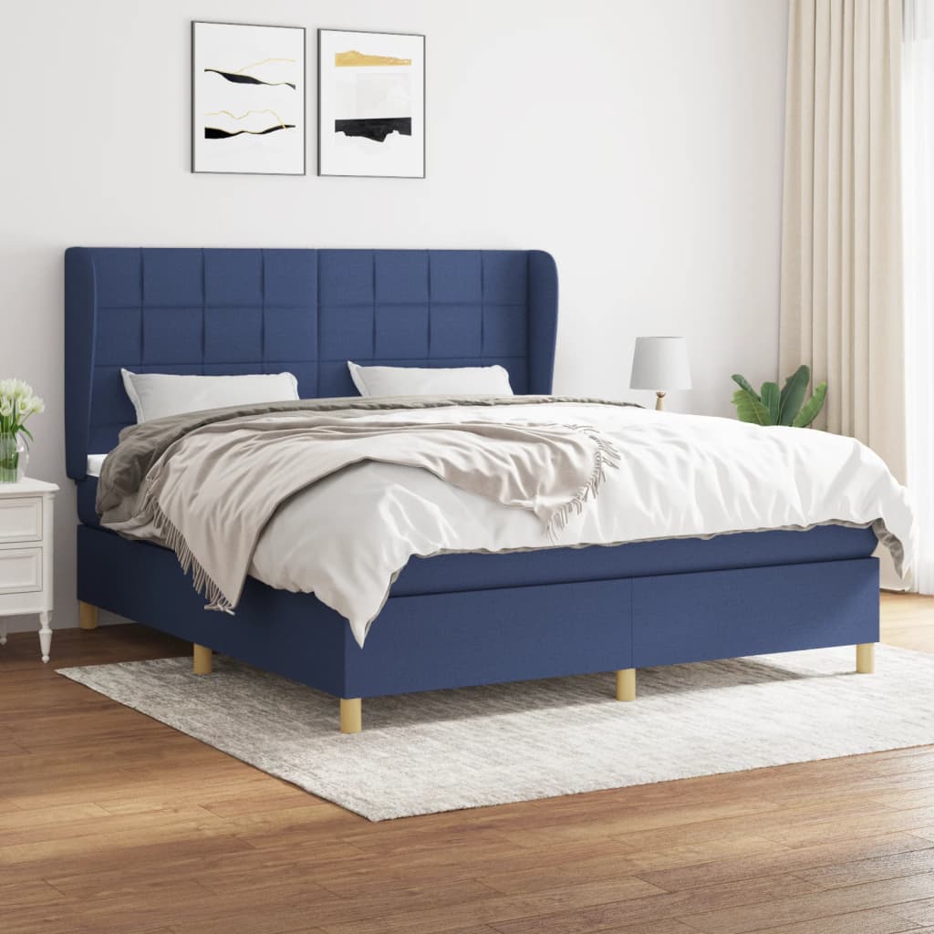 Boxspringbett mit Matratze Blau 180×200 cm Stoff