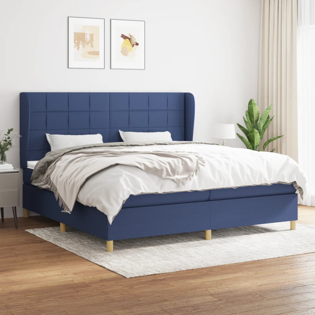 vidaXL Boxspringbett mit Matratze Blau 200x200 cm Stoff