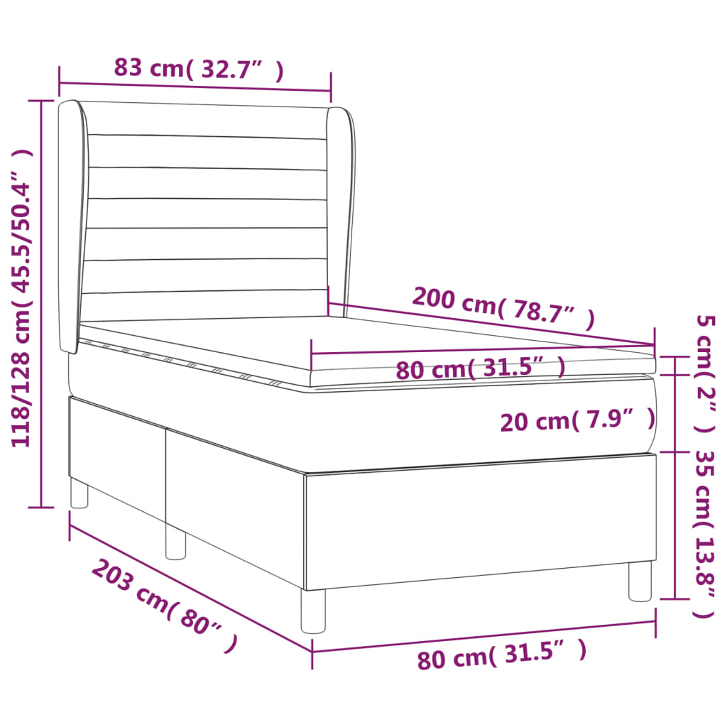 sötétszürke szövet rugós ágy matraccal 80 x 200 cm
