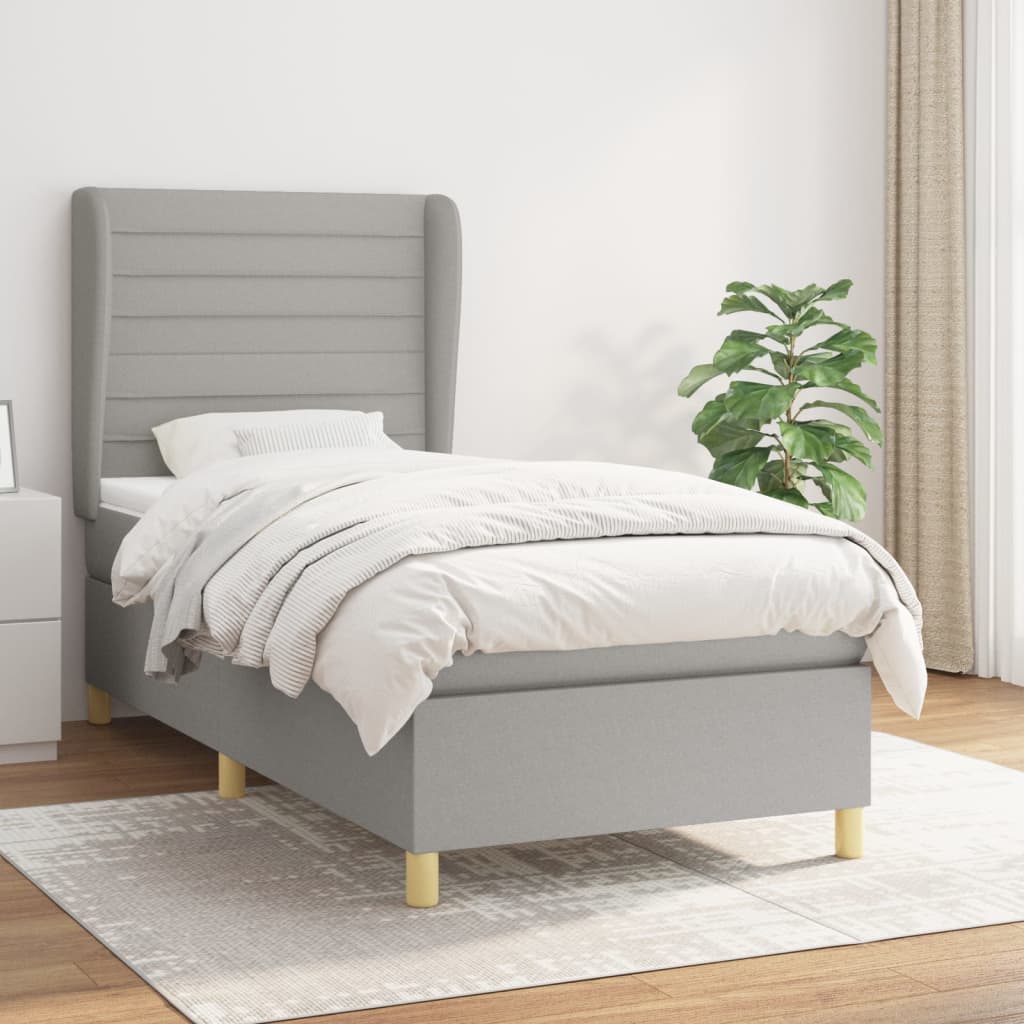 vidaXL Lit à sommier tapissier et matelas Gris clair 90x190 cm Tissu