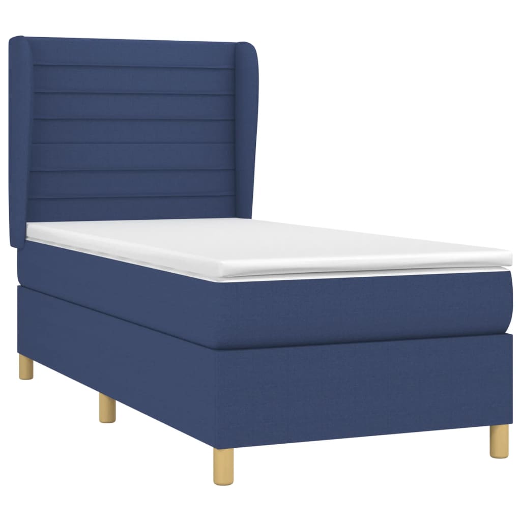 vidaXL Pat box spring cu saltea, albastru, 90x200 cm, textil