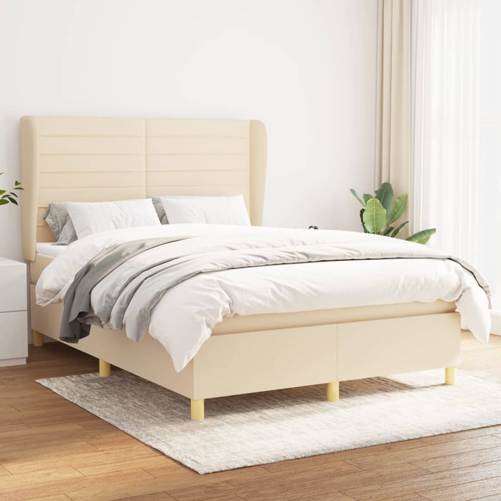 vidaXL Cama com molas/colchão 140x190 cm tecido cor creme