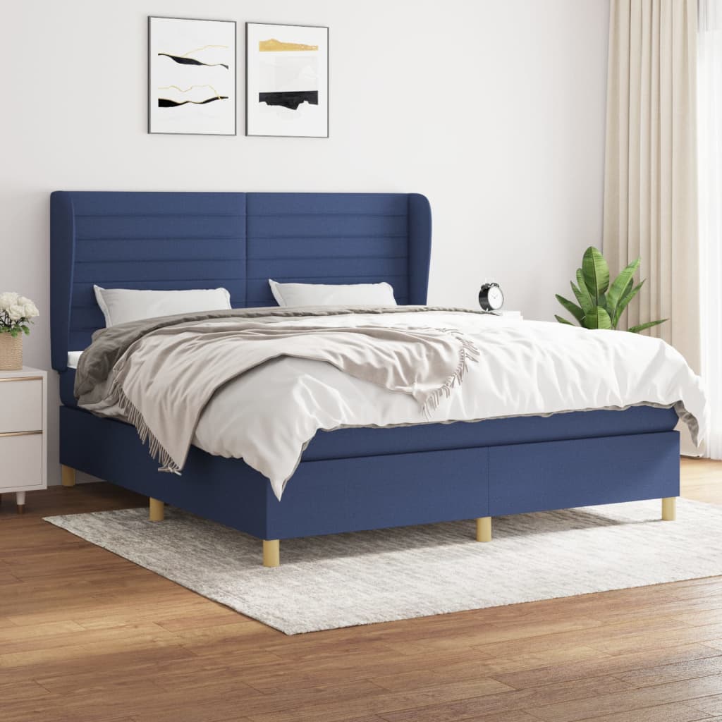 Boxspringbett mit Matratze Blau 160×200 cm Stoff