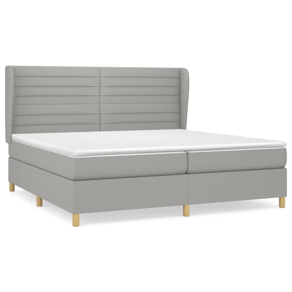 vidaXL Box spring postelja z vzmetnico svetlo siva 200x200 cm blago