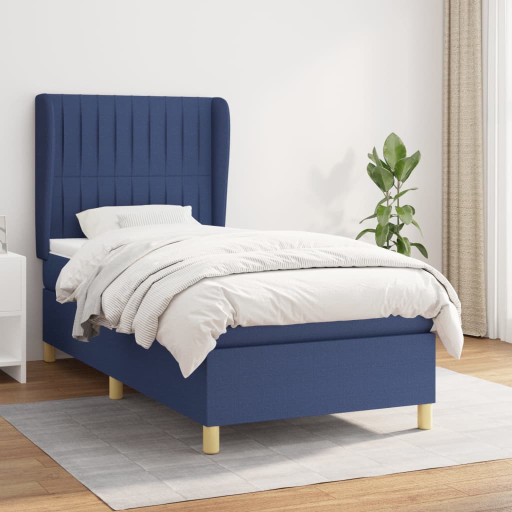 Boxspringbett mit Matratze Blau 90×190 cm Stoff