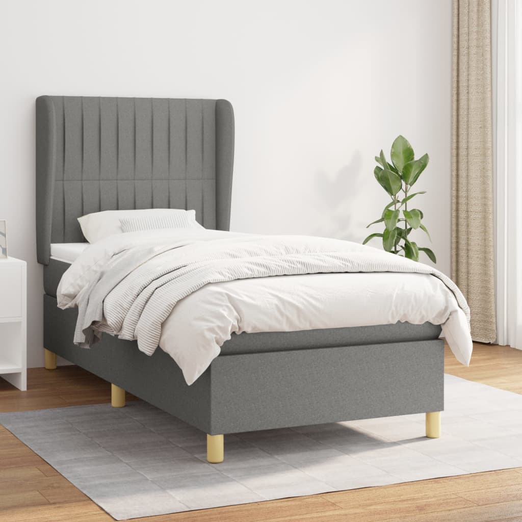 Box spring postel s matrací tmavě šedá 90x200 cm textil