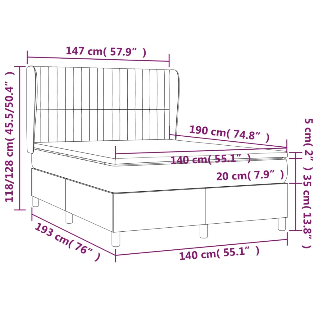 Box spring postelja z vzmetnico temno rjav 140x190 cm blago